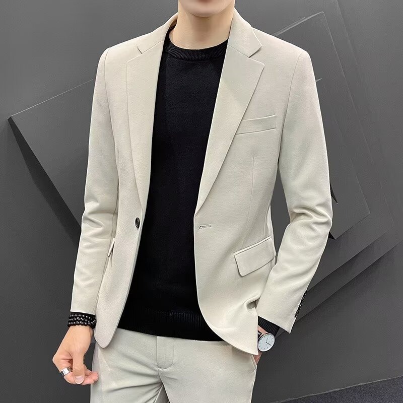 Autumn and Winter Casual Blazer for Men, Korean Style Slim Fit Small Suit Jacket, Trendy High-End Handsome Formal Top