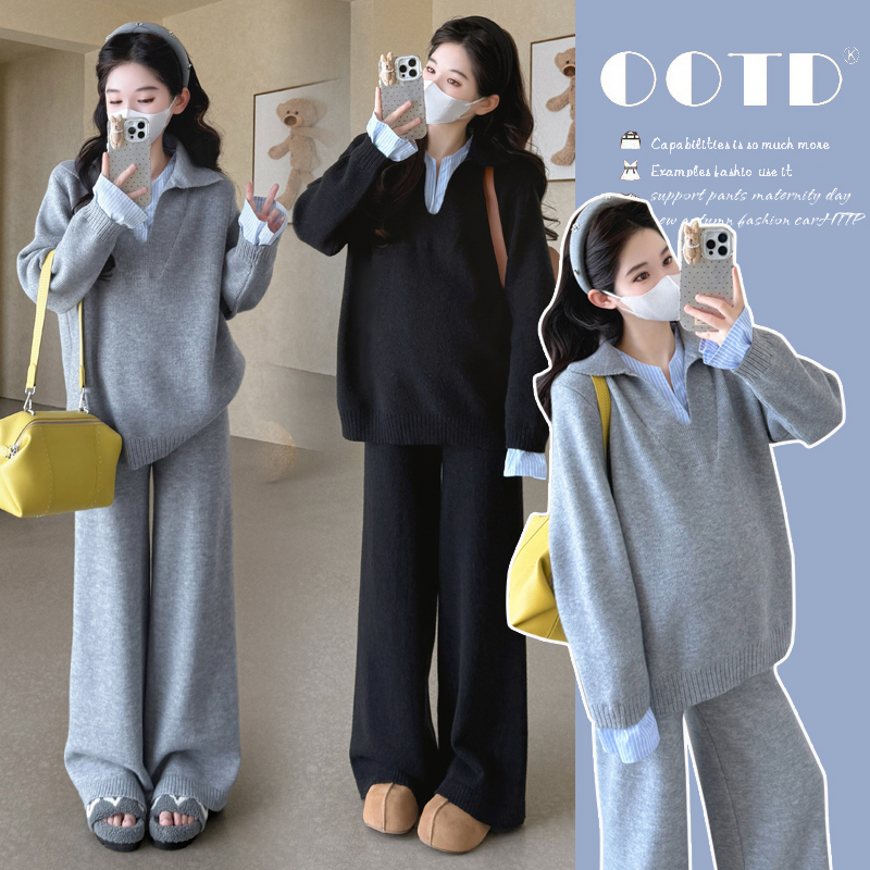 Maternity Wear Autumn and Winter 2026 New Korean Style Sweatshirt Wide-Leg Pants Set Autumn and Winter High-End Outfit for Pregnant Mothers Two-Piece Set Maternity Wear Autumn and Winter 2026 New Korean Style Sweatshirt Wide-Leg Pants Set Autumn and Winter High-End Outfit for Pregnant Mothers Two-Piece Set