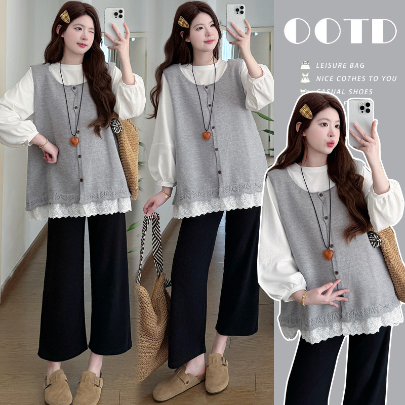 Maternity Wear Autumn Outfit Doll Shirt Vest Top Set 2026 New Style Early Autumn Two-Piece Set That Doesn'T Show Pregnancy during Pregnancy Maternity Wear Autumn Outfit Doll Shirt Vest Top Set 2026 New Style Early Autumn Two-Piece Set That Doesn'T Show Pregnancy during Pregnancy