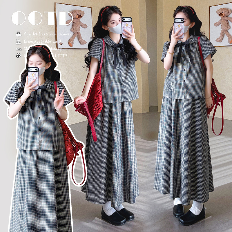 Maternity Wear Summer French-Style Set 2026 New Model High-End Pregnancy Outfit Summer Plaid Shirt Top and Skirt