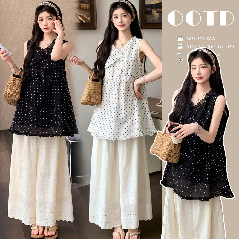 Maternity Summer Outfit Korean Style Sweet Sleeveless Top and Wide-Leg Pants 2026 New Model High-End Pregnancy Fashion Trendy Wear Maternity Summer Outfit Korean Style Sweet Sleeveless Top and Wide-Leg Pants 2026 New Model High-End Pregnancy Fashion Trendy Wear