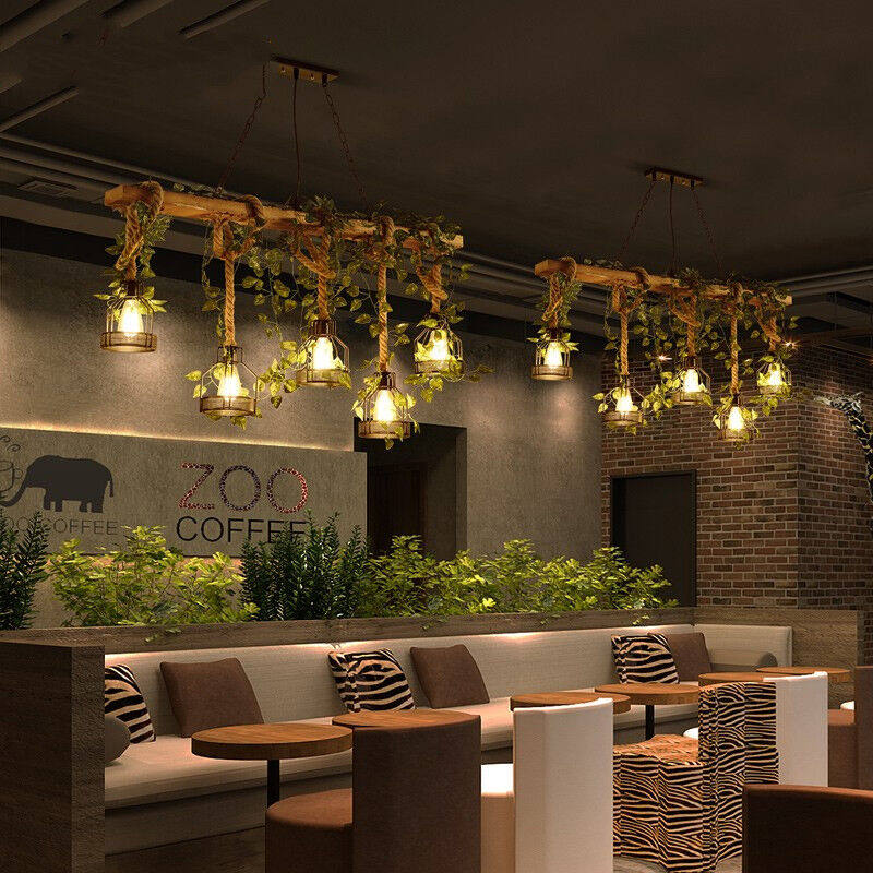 Plant chandelierMusic Restaurant retro industrial wind plant chandelier American Country themed restaurant green plant bar Qing