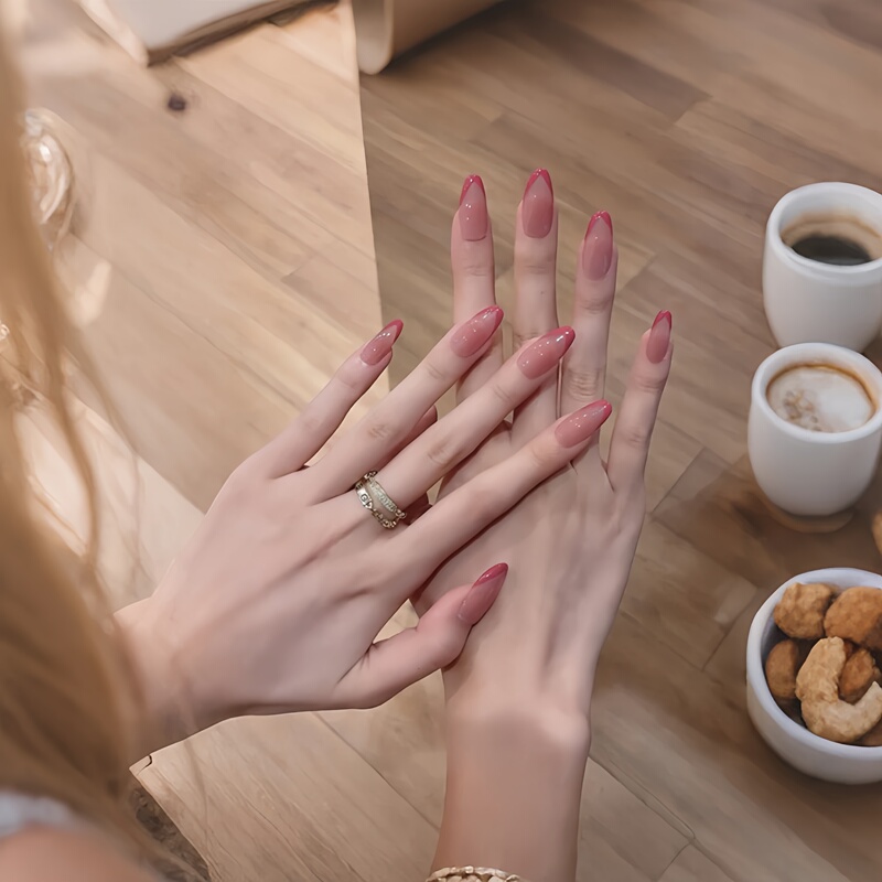 Handmade Almond-Shaped Pink French-Style Simple and Versatile Fake Nails That Make the Skin Look Fairer, Suitable for Brides and Pregnant Women, Ready-Made Nail Patches