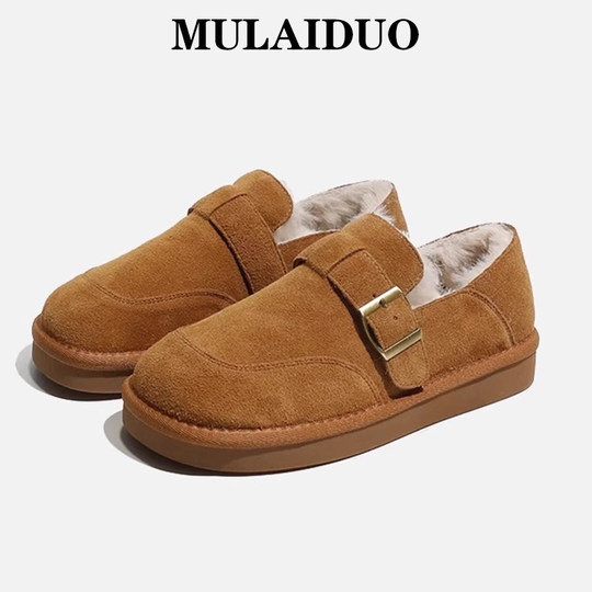 厚底毛毛鞋女2025冬季新款懒人一脚蹬勃肯豆豆鞋平底孕妇雪地棉鞋