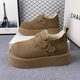 冬季勃肯鞋女厚底增高真皮牛皮加绒加厚毛毛一脚蹬懒人雪地靴棉鞋