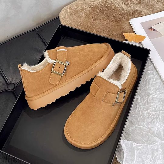 厚底加绒加厚勃肯鞋女冬2025新款软底博肯豆豆棉鞋外穿保暖雪地靴