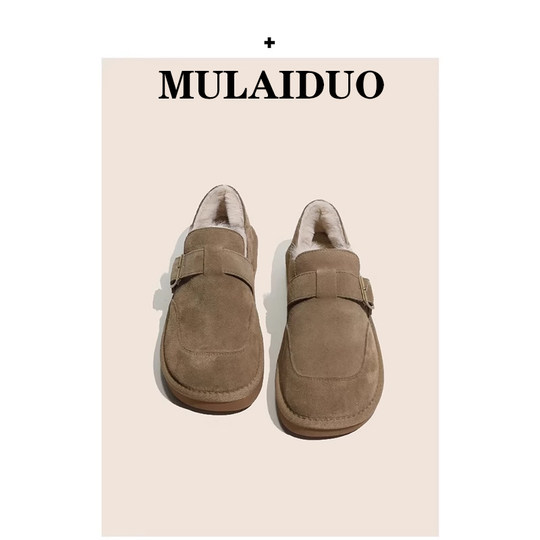 厚底毛毛鞋女2025冬季新款懒人一脚蹬勃肯豆豆鞋平底孕妇雪地棉鞋