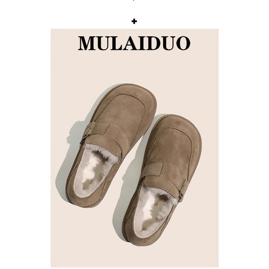 厚底毛毛鞋女2025冬季新款懒人一脚蹬勃肯豆豆鞋平底孕妇雪地棉鞋