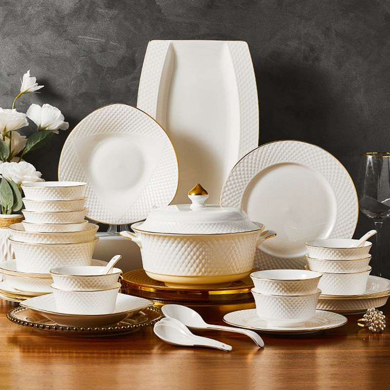 Dinnerware Set for Home Use, Ceramic Bowls and Chopsticks, Tableware Set, 2025 New Model, Light Luxury High-End Plates and Bowls