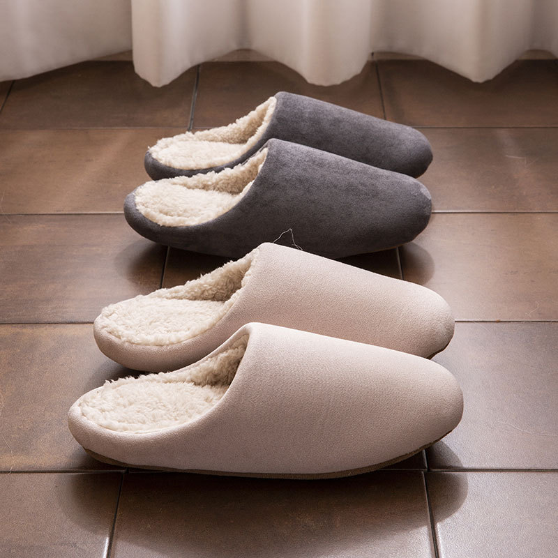 Japanese-Style Silent Cotton Slippers, Winter Fleece-Lined and Thickened, for Men and Women, Couples, Indoor Soft-Soled Non-Slip Non-Smelly Slippers