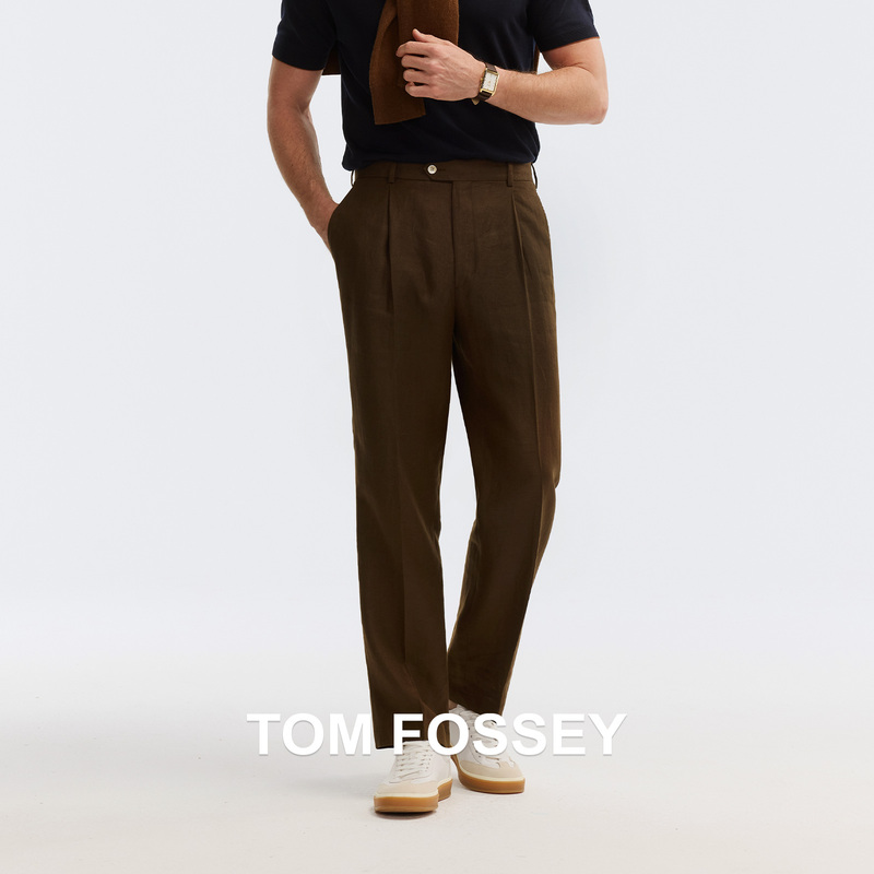 【100% Linen】Italian Imported Pure Linen Twill Tobacco Brown Drapey Breathable Loose Single-Pleat Casual Pants