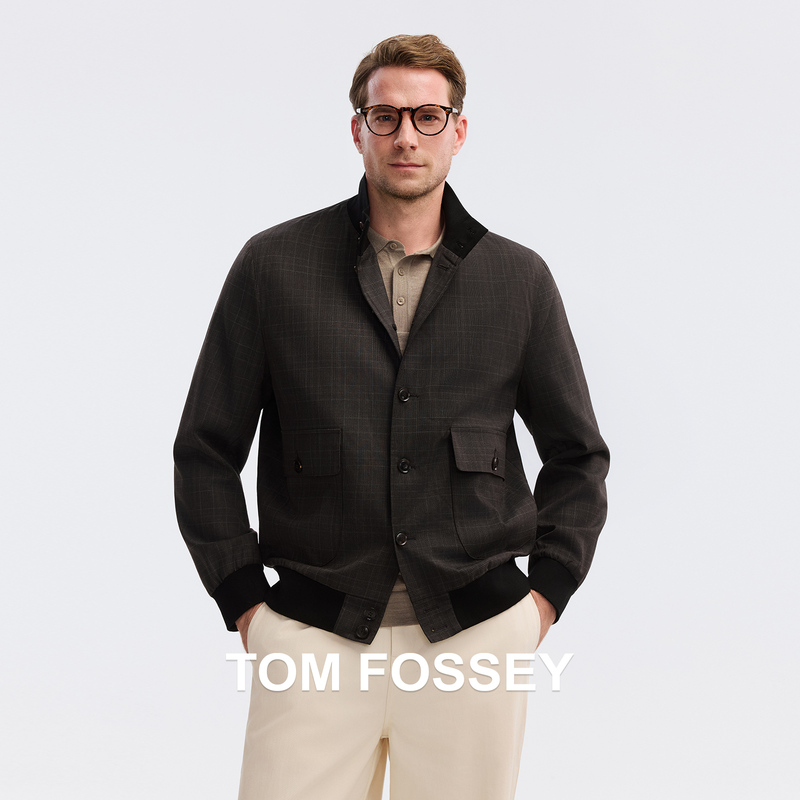 [Dormeuil] British Imported Pure Wool British Retro Check Ultra-Fine Wool Aviator Stand-Up Collar Jacket