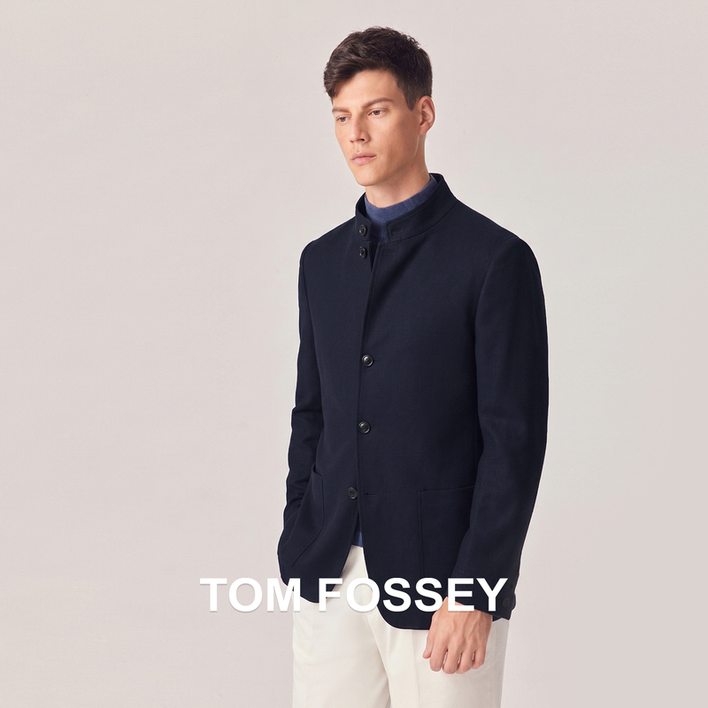 【Earl Jacket】Italian Botto Pure Wool Gentleman's Italian-Style Navy Blue Slightly Brushed Stand-Up Collar Jacket Coat