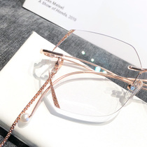 Small red book net red Nearsightedness Glasses Female can be equipped with degree Diamonds no-frame pearl Chain clause anti-Blu-ray glasses