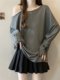 Casual and Relaxed Style, Off-Shoulder Long-Sleeve T-Shirt, Plus-Size Women's Autumn Clothing, Base Shirt for Chubby Women, Mid-Length Off-Shoulder Top