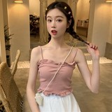 Mùa hè phiên bản Hàn Quốc của nhỏ dây đeo bằng gỗ tươi nhỏ dây đeo vest nữ sinh viên mặc bên ngoài lấy áo sơ mi đáy thủy triều - Áo ba lỗ thoi trang nu