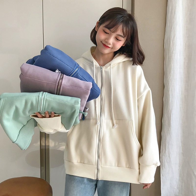 Mùa xuân 2020 mới Hàn Quốc giản dị màu rắn cộng với áo len nhung rộng rãi áo khoác len nữ hoang dã - Áo len
