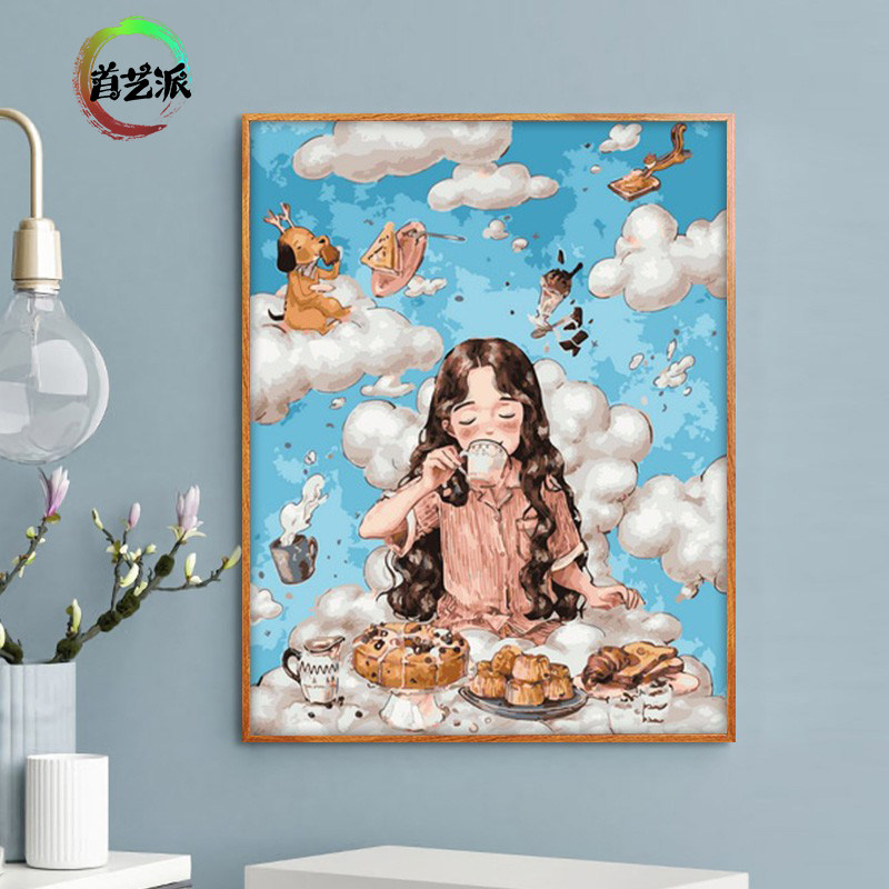 Digital oil painting filling handmade anime watercolor painting hand-painted decorations painting healing coloring oil painting first art school