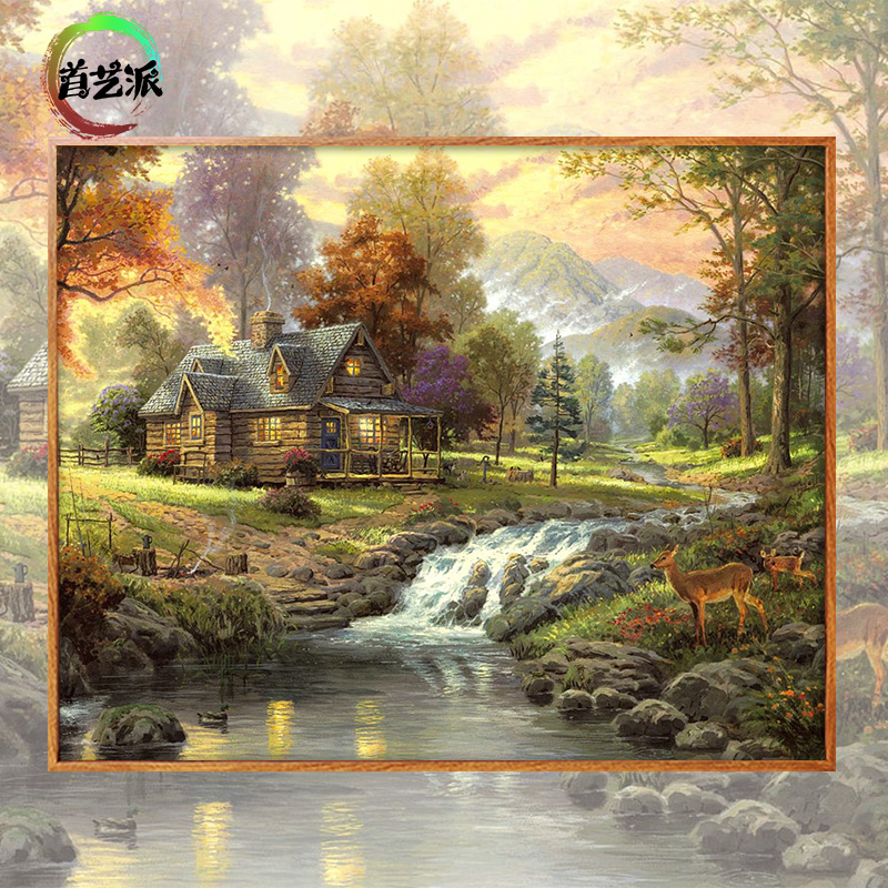 First Art Pie Digital Oil Painting Diy Padding Forest Lodge Healing Oil Color Painting Living Room Decoration Painting color watercolor painting
