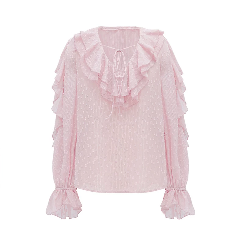 Шифоновая блуза Wearin, женская с V-образным вырезом в горошек, рукава «лотос» и бретель
