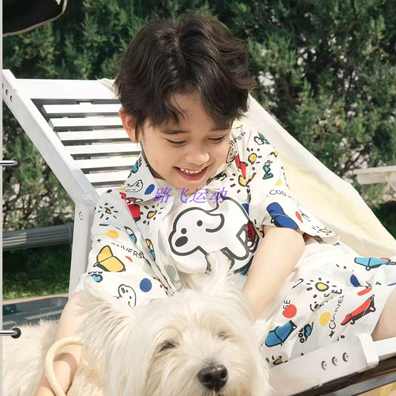 Converse Children's Clothing Mall Same Style 26 Autumn Ip Collaboration Cute Dog Print Shirt and Shorts Cv2632062/65