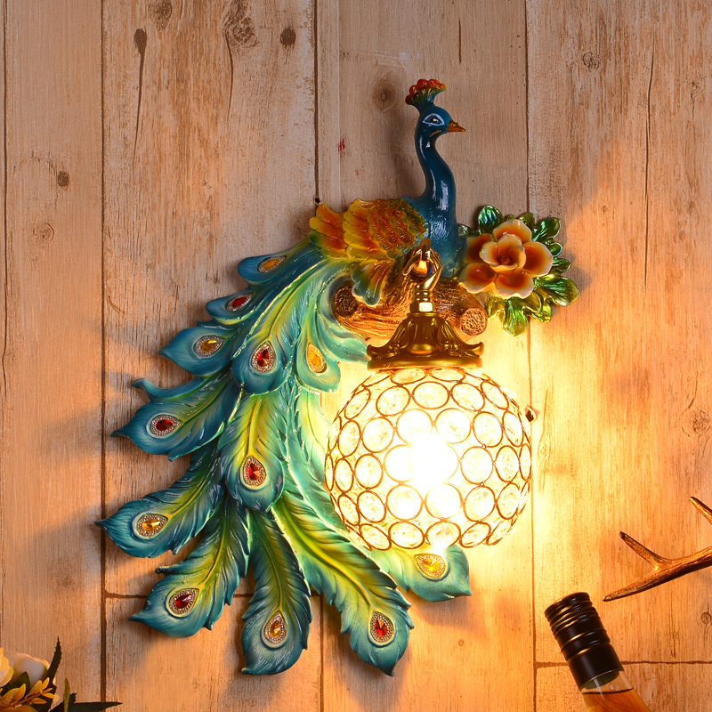 European Style Peacock Wall Lamp Bedroom Bedside Lamp Living Room Background Wall Lamp Aisle Staircase Crystal Decorative Wall Lamp European Style Peacock Wall Lamp Bedroom Bedside Lamp Living Room Background Wall Lamp Aisle Staircase Crystal Decorative Wall Lamp