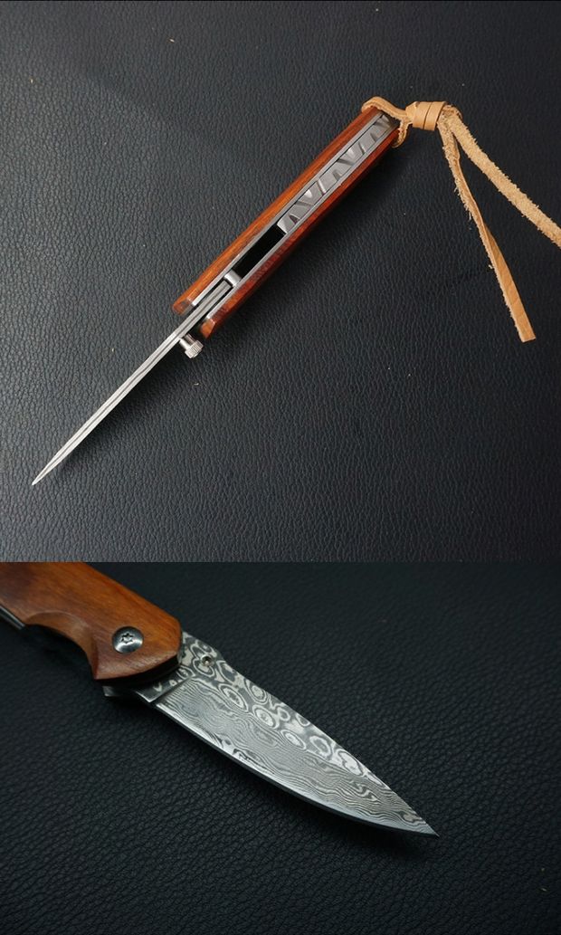 Dao ngoài trời tinh tế Dao gấp Damascus Dao gấp gỗ đàn hương Dao mini gấp trái cây - Công cụ Knift / công cụ đa mục đích kìm mở phe đa năng