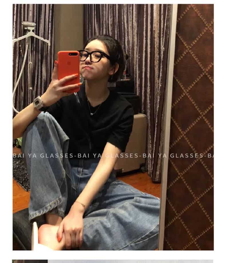 Sydney red net với gm kính Hàn Quốc gm kính nữ una.c ánh sáng phẳng chống ánh sáng màu xanh Yan kính khung nam - Kính gọng kính titan