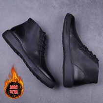 Martin boots mens autumn and winter tide leather boots plus velvet warm British retro high boots mid-help Snow cotton shoes