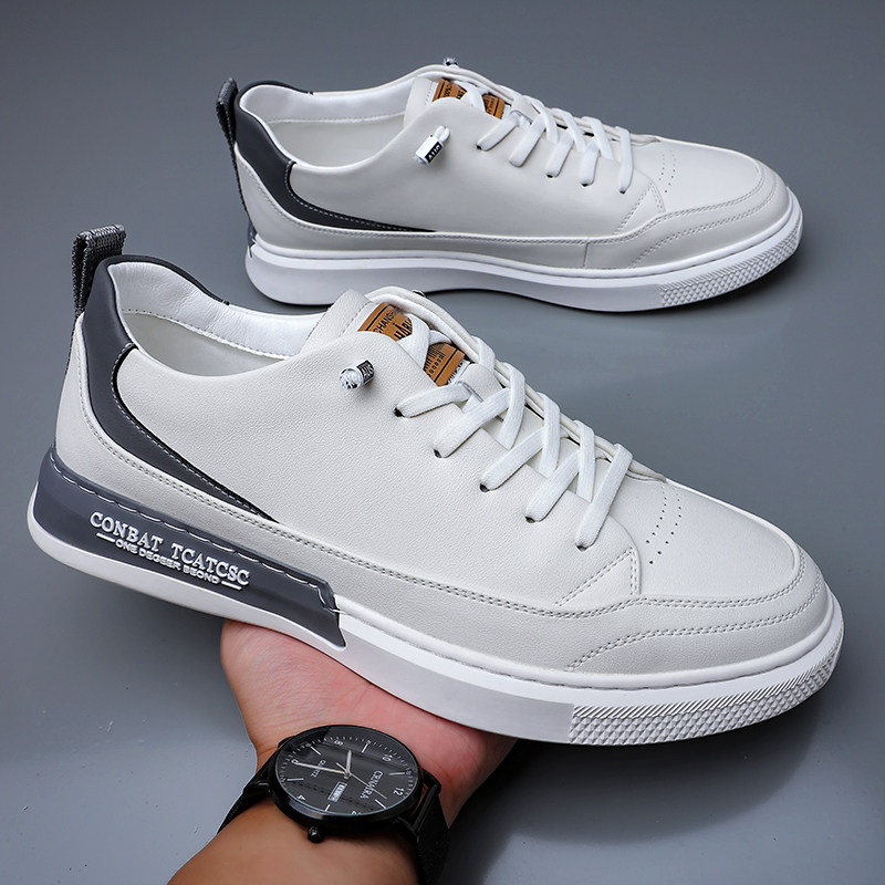 2021 New Summer Men's Shoes Genuine Leather Small White Shoes Men Casual Shoes Han Prints 100 Hitch White Board Shoes Men's Wave Shoes