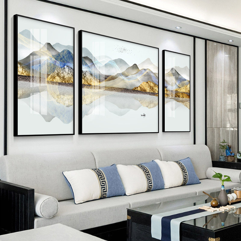 New Chinese style simple sofa background wall hanging painting landscape painting back with mountain living room decoration painting to make money feng shui