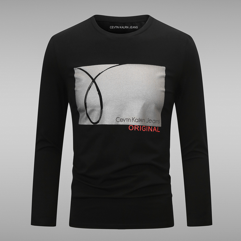 Authentic Ck Spring and Autumn Men's Long-Sleeved T-Shirt, Pure Cotton, Round Neck, Slim Fit, Large Size, Casual Autumn Shirt, Printed Youth Base Shirt