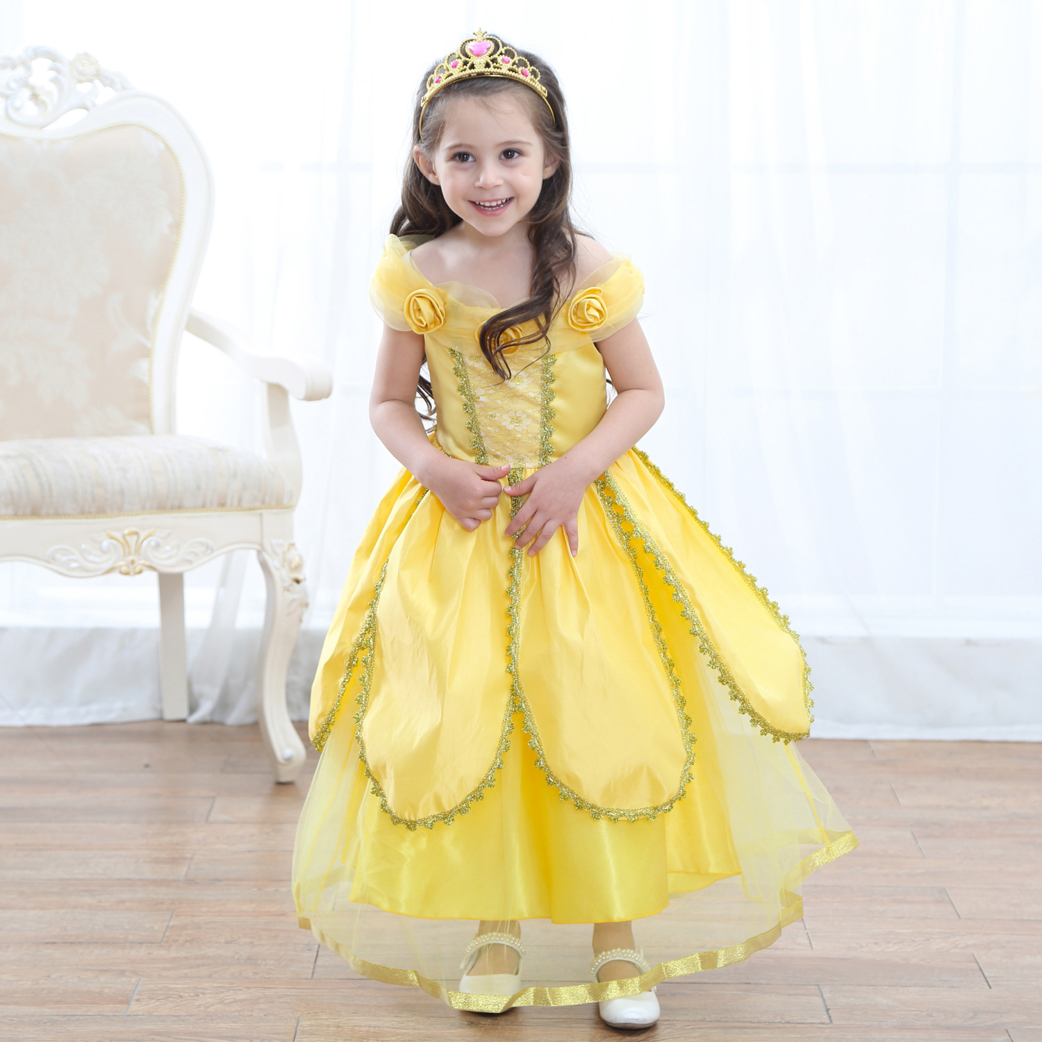 Ngày Halloween vàng bóng Chuông Beauty lần thứ 61 trẻ em công chúa Belle váy Girls and the Beast ăn mặc