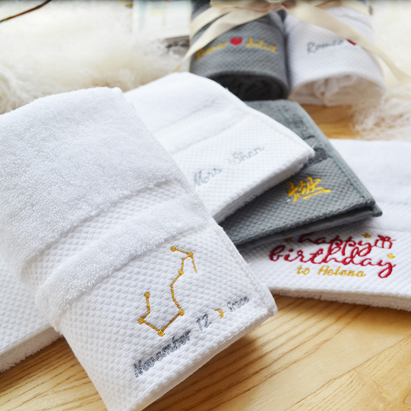 Custom Embroidered Pure Cotton Sports Towel with Embossed Surface, Personalized with Name, Zodiac Sign, Birthday, New Year, Valentine's Day Gift, Logo, Couple Custom Embroidered Pure Cotton Sports Towel with Embossed Surface, Personalized with Name, Zodiac Sign, Birthday, New Year, Valentine's Day Gift, Logo, Couple