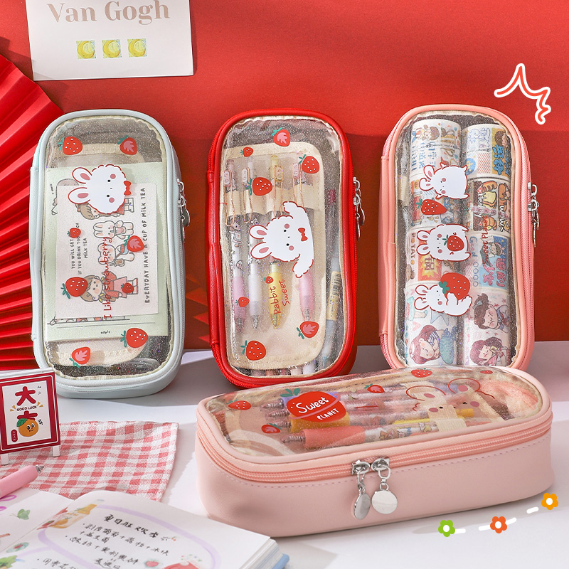 High Face Value Cute Teenage Girl Hearts Elementary School Students With Pen Bags Ins and Wind Day Department Brief Transparent Large Capacity Double Lead Pencil Case Junior High School High School High School High School High School High School High School High School High School High School High School High School High School High School High School High School High School High School High School High School Students