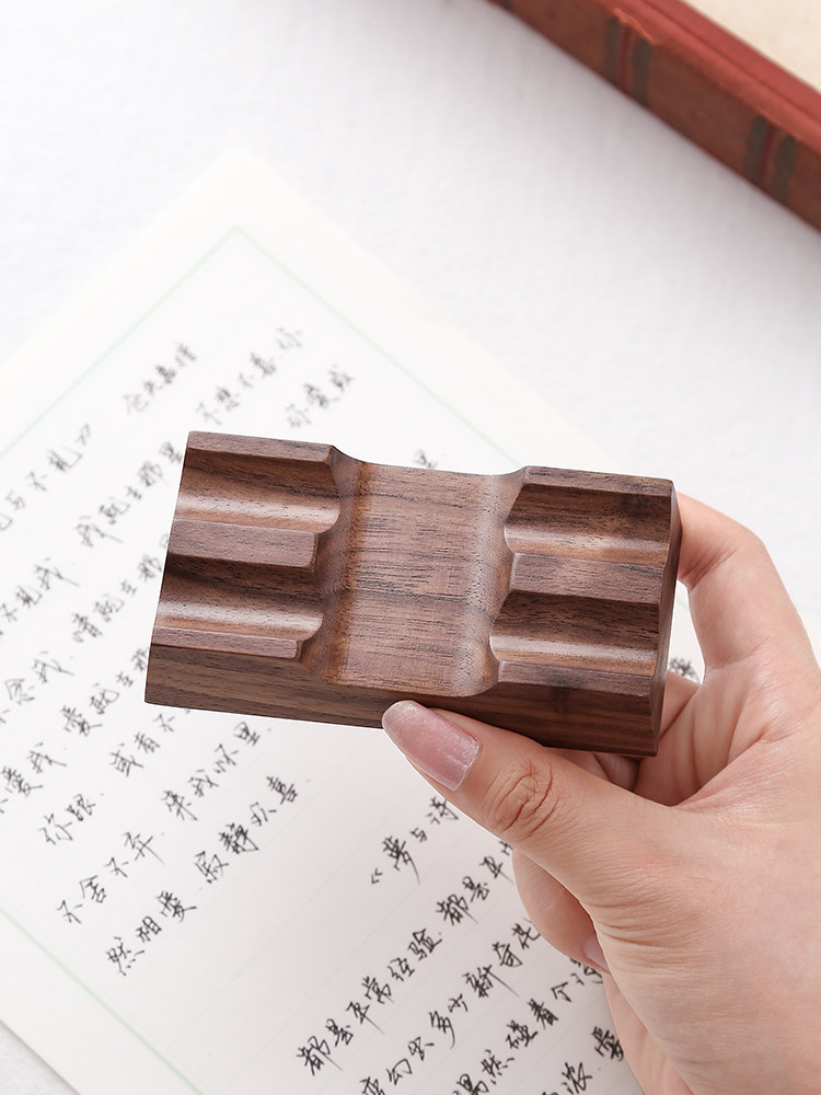 Walnut Solid Wood Pen Holder for Fountain Pens and Ballpoint Pens, Single or Double Pen Stand, Wooden Japanese-Style Simple Business Office Pen Rest, Display Stand, Ornament, Desktop Organizer