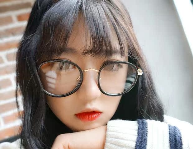 Kính nữ retro da báo hộp lớn đồng bằng kính khung Gương tròn mặt tròn Gương phẳng có thể được trang bị kính cận thị kính mát nữ
