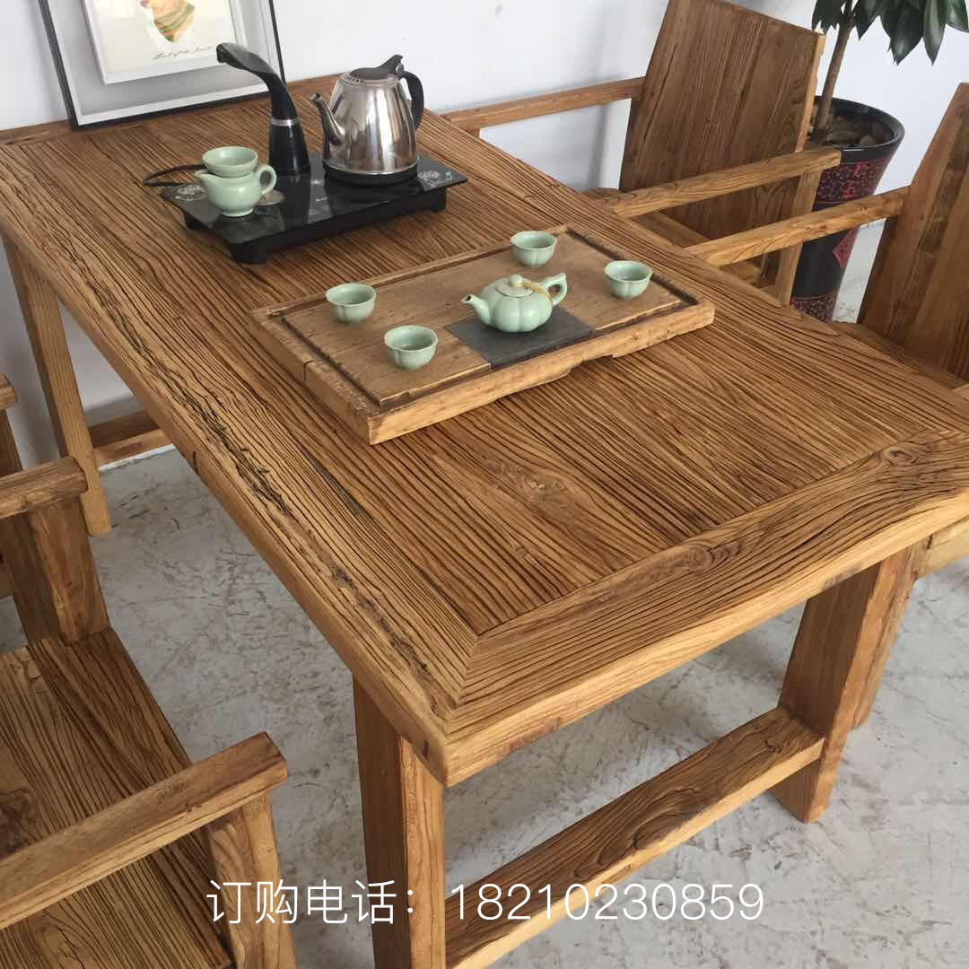 Custom nostalgic weathered old elm wood door panel home solid wood Zen retro dining table tea table wrought iron furniture old wood plank
