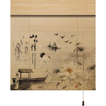 Bamboo curtain Roller curtain Printing curtain Shading louver lifting partition Lotus series Inkjet tea room bamboo door curtain