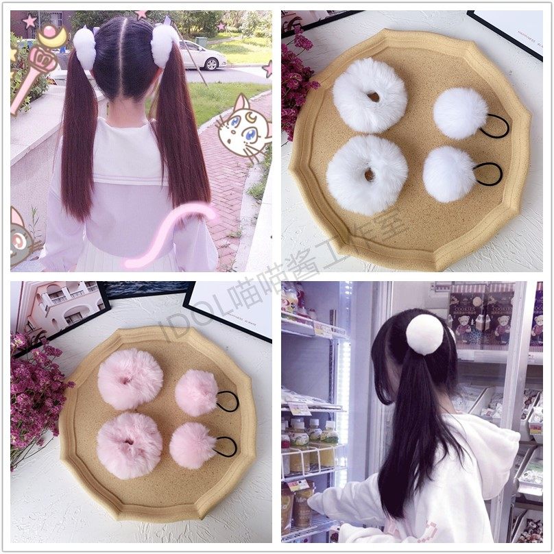Double ponytail plush germination ring soft sister Loli Lolita Hair ring rubber band Super germination decoration Cute girl heart Japanese