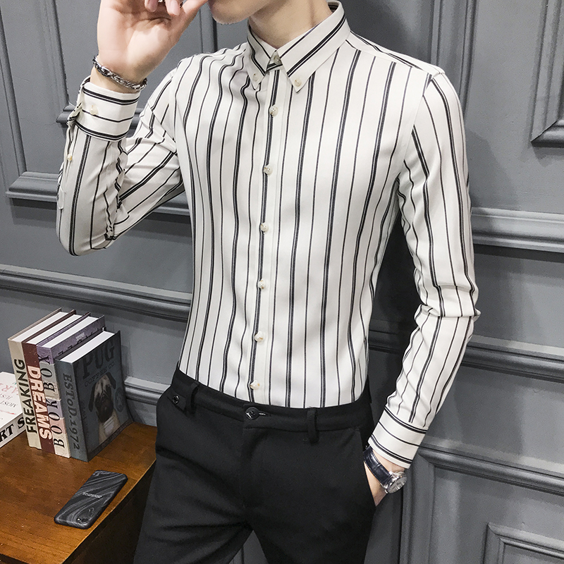 Shirt inch áo chính thức váy phiên bản Hàn Quốc 2020 dài tay áo lưới cơ thể kinh doanh đỏ xu hướng áo sơ mi giản dị nam đẹp trai