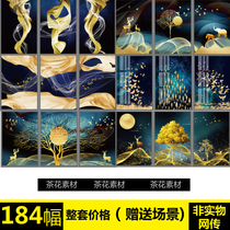 Light luxury crystal porcelain painting Golden Elk abstract gold foil triple painting core Gallery decorative painting oil painting printing material