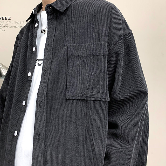 REEZ heavy corduroy long-sleeved shirt men's jacket spring Japanese loose tooling shirt