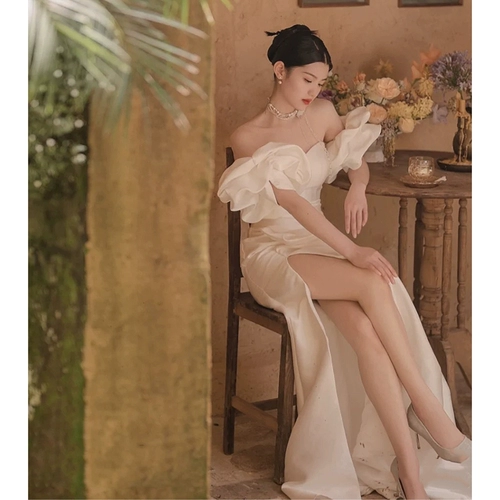 Свадебное платье, сексуальный топ без лямок, кружевное вечернее платье, французский стиль, коллекция 2023, изысканный стиль, кружевное платье