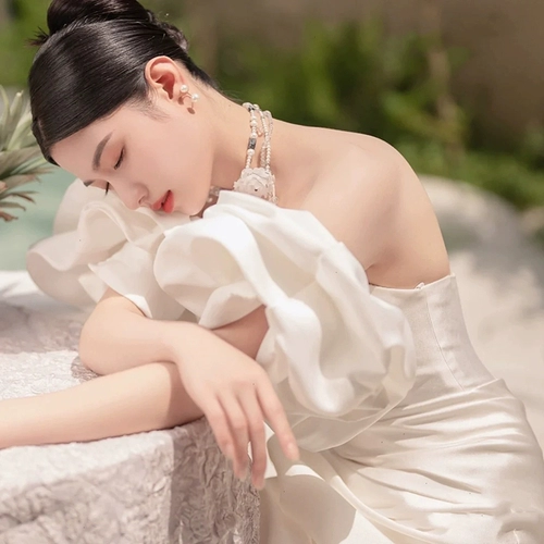 Свадебное платье, сексуальный топ без лямок, кружевное вечернее платье, французский стиль, коллекция 2023, изысканный стиль, кружевное платье