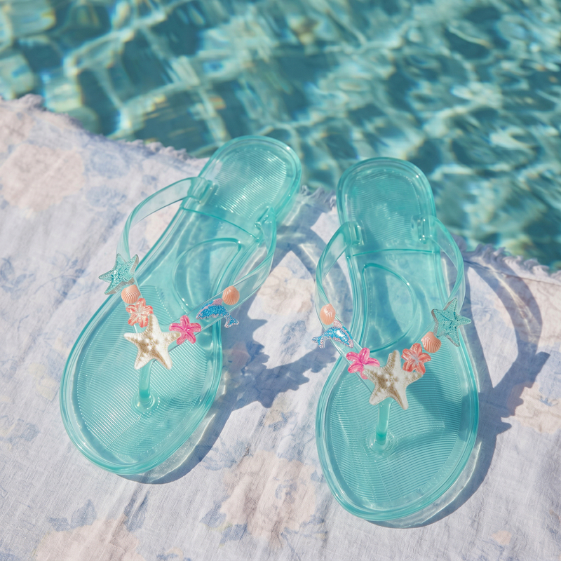 Hawaii Exclusive, with Ribbon, Flat-Soled Summer Transparent Jelly Sandals for Women, Beach Pink Girl Slippers
