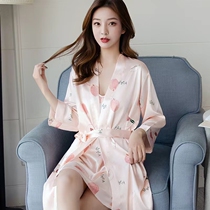 Silk pajamas Spring and summer New thin sling sexy beautiful print sleepy dress temperament two pieces of home suit