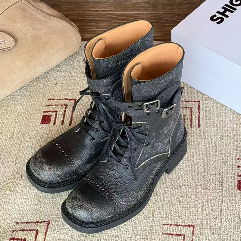 Shigelan Fashion Martin Boots for Women, British Style, 2026 New Model, Genuine Leather, Thick-Soled, Lace-Up, Versatile Motorcycle Ankle Boots Shigelan Fashion Martin Boots for Women, British Style, 2026 New Model, Genuine Leather, Thick-Soled, Lace-Up, Versatile Motorcycle Ankle Boots