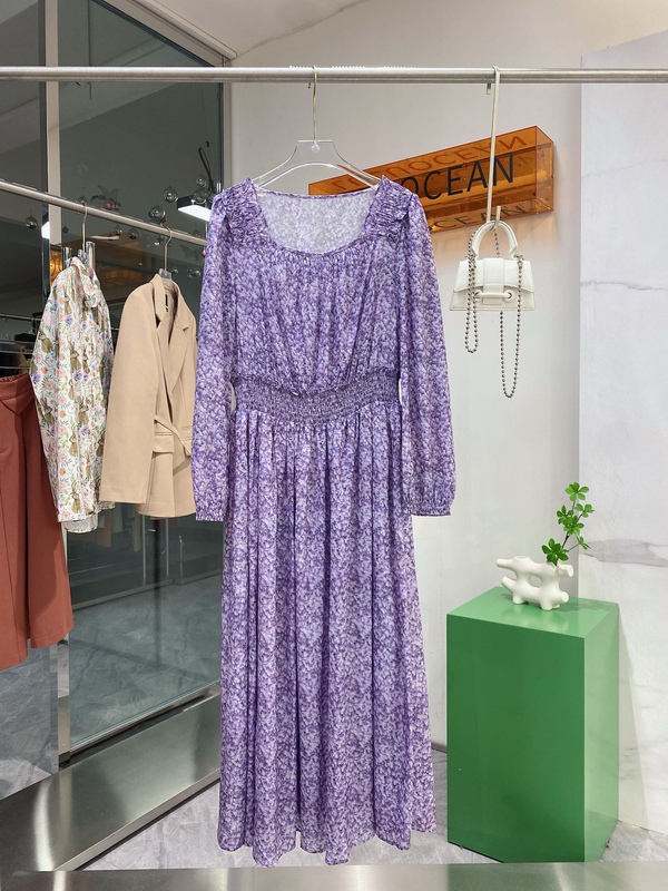 Su 2023 Spring Authentic Store Product Sc462B05221 Round Neck Elastic Waist Chiffon Dress Su 2023 Spring Authentic Store Product Sc462B05221 Round Neck Elastic Waist Chiffon Dress