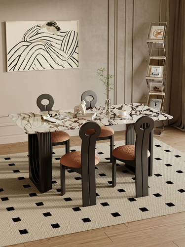 Французский ретро -крем -стиль натуральный мрамор Bulgari Semircle Island Integrated Dining Table Light Luxury Homemon Small Apartment